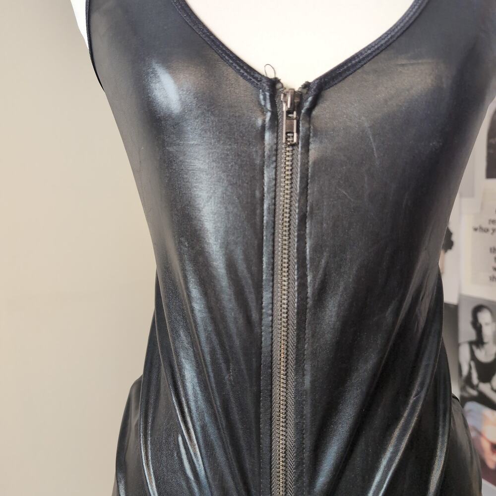 Black Faux Leather Halter Top With Lace Up Back - Picture 4 of 6